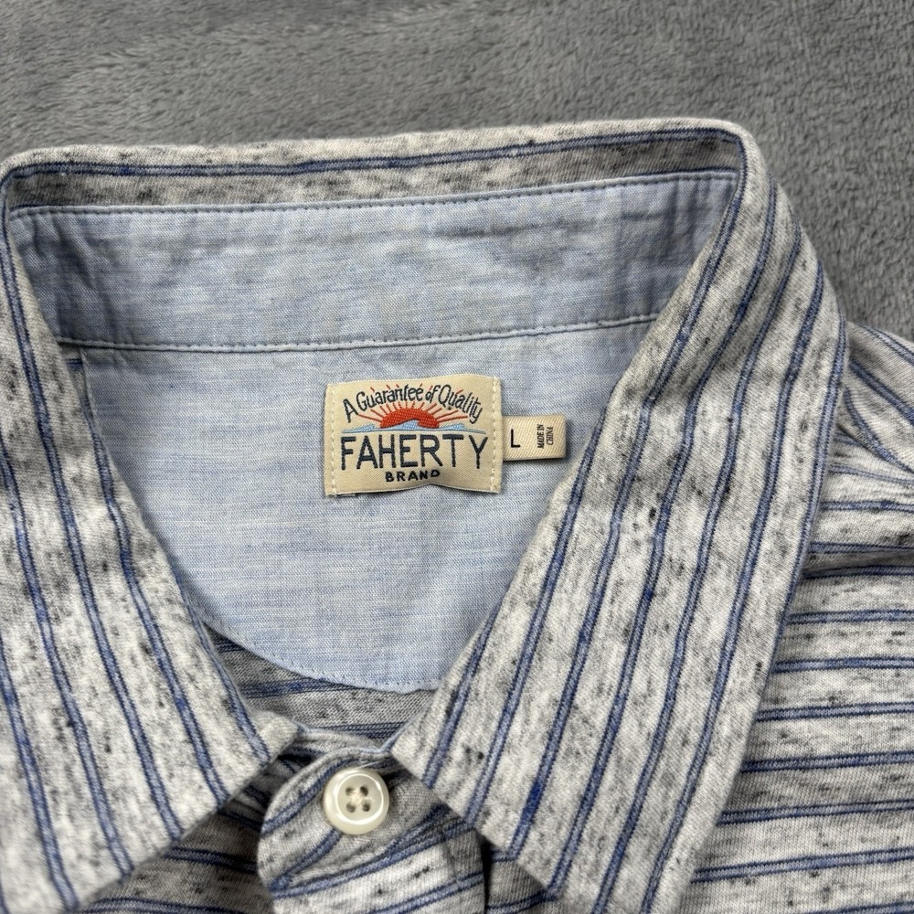 Faherty Shirt Mens Large Collared Pocket Feeder Jersey Striped Preppy Grey - Picture 2 of 6